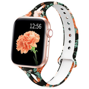 YAYUU Watch Band For Apple Watch 38mm 40mm 42mm 44mm Soft Fadeless Floral Silicone Slim Thin Strap for iWatch Series 5 4 3 2 1