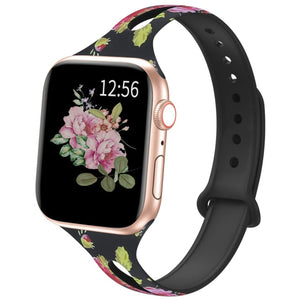 YAYUU Watch Band For Apple Watch 38mm 40mm 42mm 44mm Soft Fadeless Floral Silicone Slim Thin Strap for iWatch Series 5 4 3 2 1