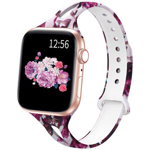 YAYUU Watch Band For Apple Watch 38mm 40mm 42mm 44mm Soft Fadeless Floral Silicone Slim Thin Strap for iWatch Series 5 4 3 2 1