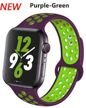 Load image into Gallery viewer, Soft Silicone Sport Band for Apple Watch Series 6 5 4 3 2 SE 38MM 42MM Rubber Watchband Strap for iWatch 6/5 40MM 44MM Bracelet

