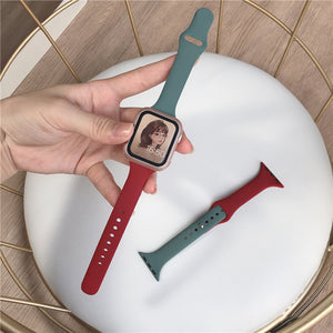 Slim silicone strap +Case For Apple Watch band 44mm 40mm 42mm 38mm Protector Cover belt correa bracelet Iwatch Series 6 5 4 3 SE
