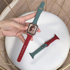 Slim silicone strap +Case For Apple Watch band 44mm 40mm 42mm 38mm Protector Cover belt correa bracelet Iwatch Series 6 5 4 3 SE
