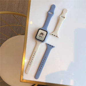 Slim silicone strap +Case For Apple Watch band 44mm 40mm 42mm 38mm Protector Cover belt correa bracelet Iwatch Series 6 5 4 3 SE
