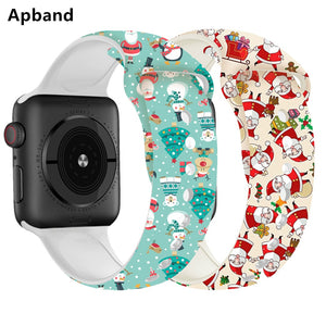 Christmas strap For Apple Watch band 44mm 40mm 38mm 42mm Cartoon Printed watchband Bracelet IWatch 5 4 3 2 1 6 SE