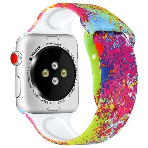 Silicone Strap For Apple Watch band 44mm 40mm 42mm 38mm pulseira correa Printing bracelet apple Watch iwatch 4 3 5 SE 6
