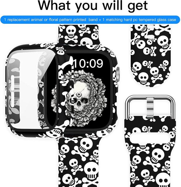 Case+Bands for Apple Watch Band 44mm 40mm 42mm 38mm with Screen Protector Cover, Glass+Silicon Wristband Strap for iwatch