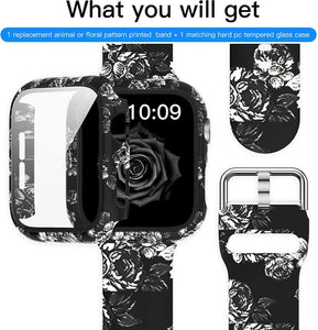 Case+Bands for Apple Watch Band 44mm 40mm 42mm 38mm with Screen Protector Cover, Glass+Silicon Wristband Strap for iwatch