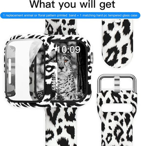 Case+Bands for Apple Watch Band 44mm 40mm 42mm 38mm with Screen Protector Cover, Glass+Silicon Wristband Strap for iwatch