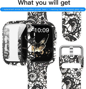 Case+Bands for Apple Watch Band 44mm 40mm 42mm 38mm with Screen Protector Cover, Glass+Silicon Wristband Strap for iwatch