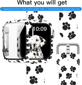 Case+Bands for Apple Watch Band 44mm 40mm 42mm 38mm with Screen Protector Cover, Glass+Silicon Wristband Strap for iwatch