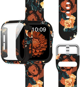 Case+Bands for Apple Watch Band 44mm 40mm 42mm 38mm with Screen Protector Cover, Glass+Silicon Wristband Strap for iwatch