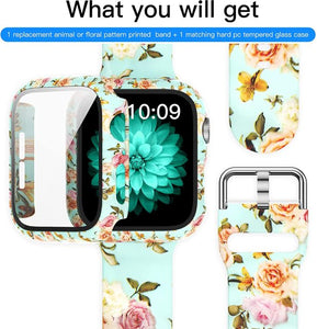 Case+Bands for Apple Watch Band 44mm 40mm 42mm 38mm with Screen Protector Cover, Glass+Silicon Wristband Strap for iwatch