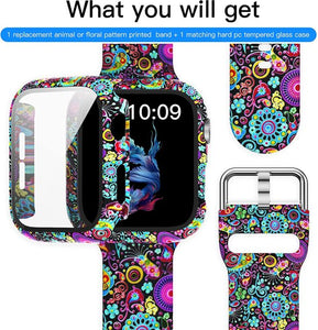 Case+Bands for Apple Watch Band 44mm 40mm 42mm 38mm with Screen Protector Cover, Glass+Silicon Wristband Strap for iwatch