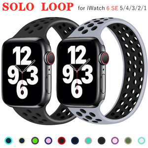 Solo Loop strap For Apple Watch Band 6 SE 5 4 3 Breathable silicone Elastic Belt bracelet band iWatch Series 44mm 40mm 38mm 42mm