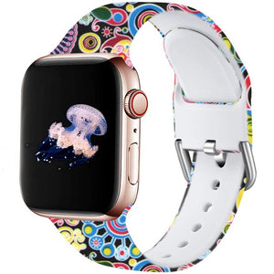 YAYUU Straps For Apple Watch Bands 38mm 40mm 42mm 44mm Floral Silicone Printed Pattern Bracelet for iWatch Series SE 6 5 4 3 2