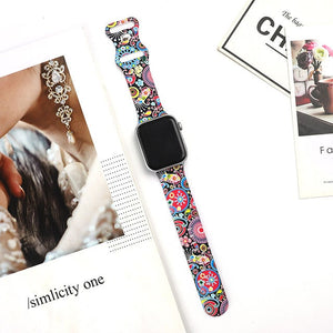Strap for Apple Watch Band 44MM 40MM 38MM 42MM Floral Leopard Printing Silicone Bracelet Belt for iWatch Series 7 6 SE 5 4 3 2