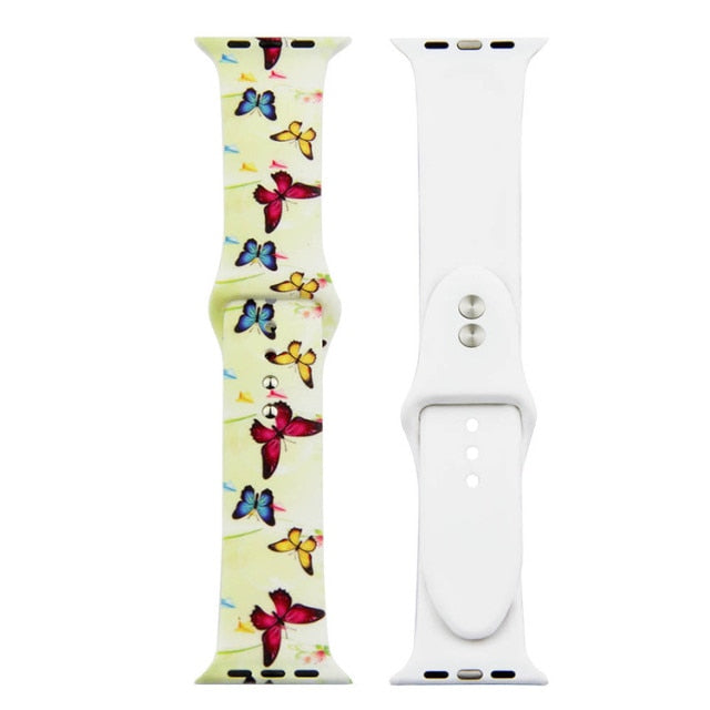 Printed Strap For Apple Watch band 44mm 40mm iwatch 42mm 38mm correa Silicone women bracelet for apple Watch SE 5 4 3 series 6